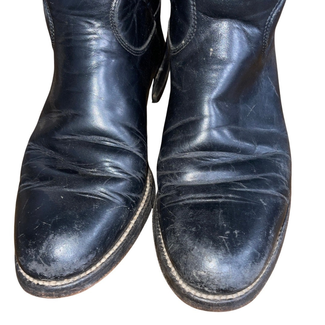 Vintage Justin Roper Style Cowboy Cowgirl Western Boots Diamond J Black Size 6