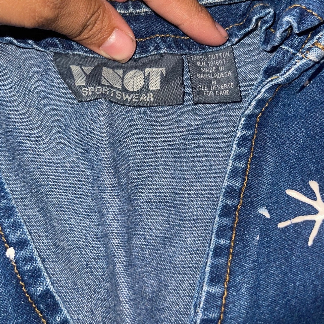 Y Not Sportswear Denim Vest Christmas Winter Button Up 100% Cotton Size Medium