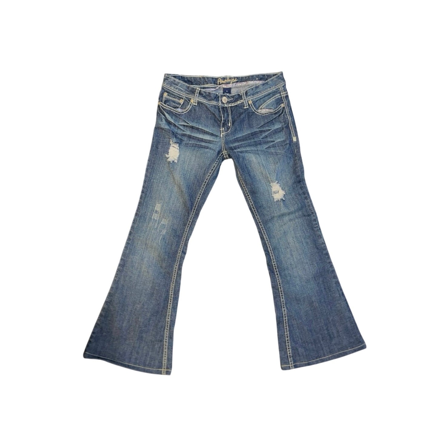 Amethyst Women Distressed Jeans Flare Boot Low Rise Denim Y2K Size 9