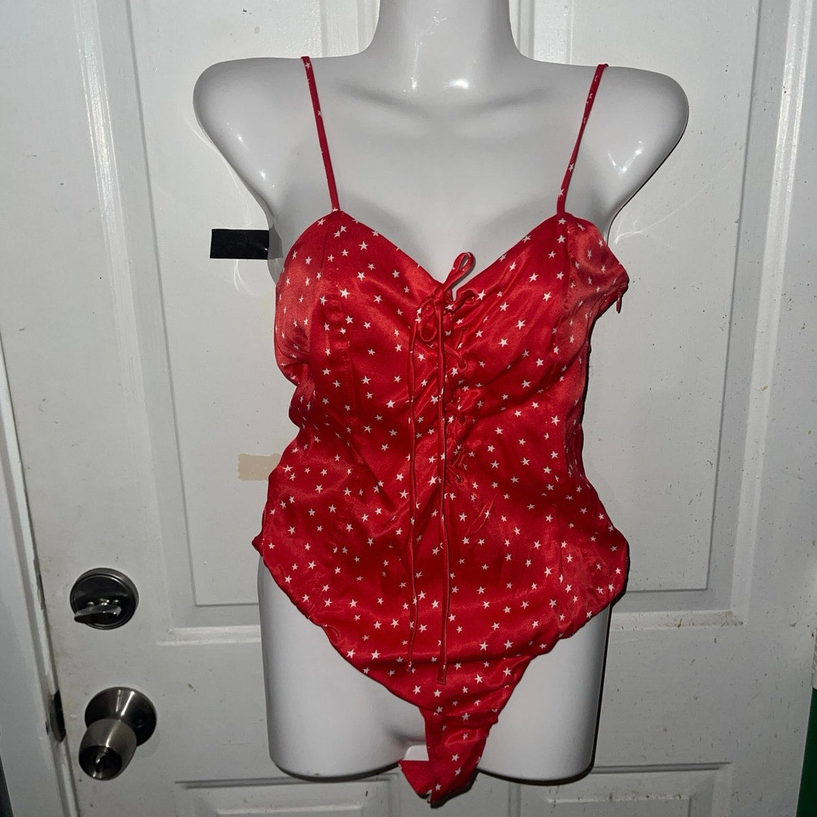 Zara Star Print Bodysuit Red Front Tie Size Small NWT