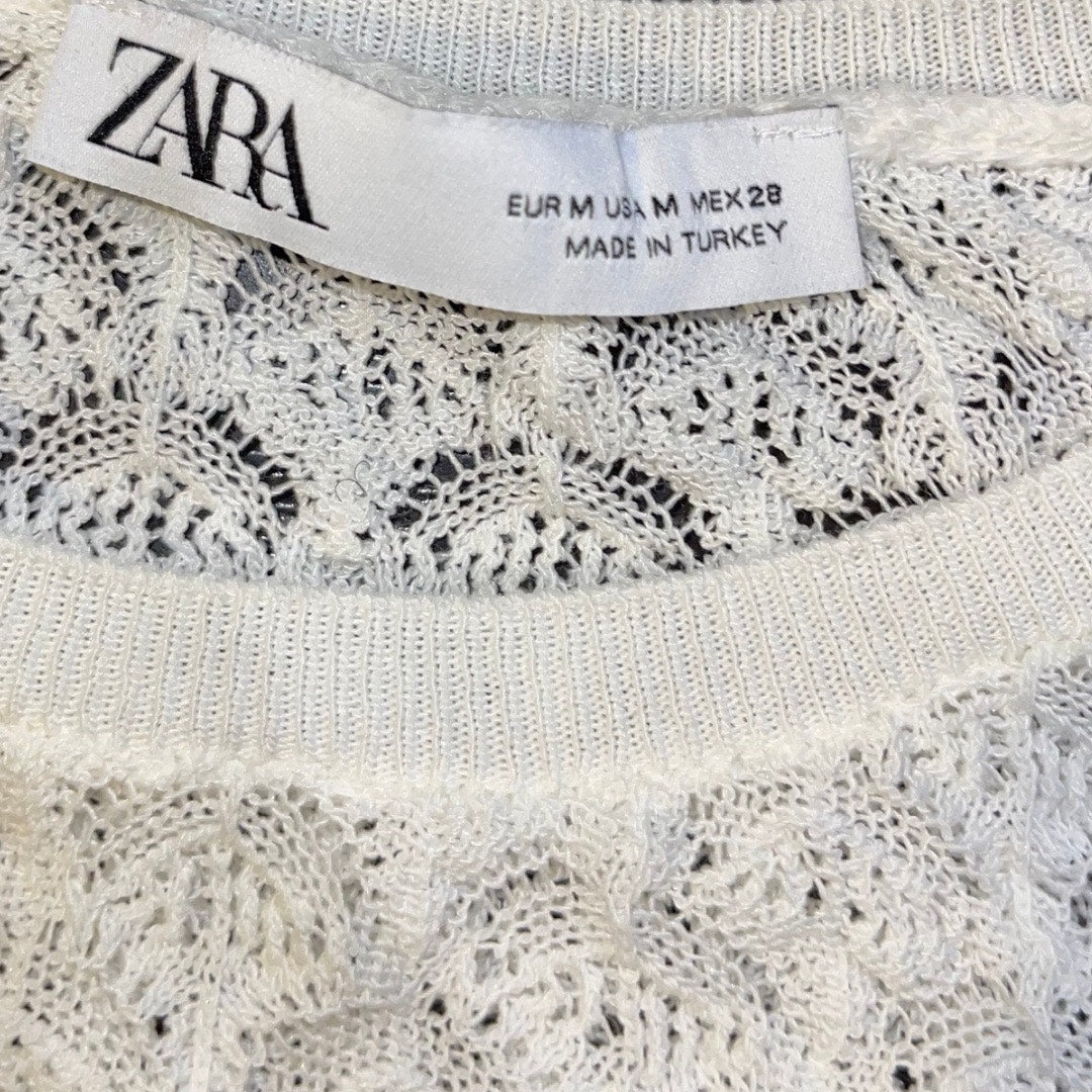 Zara off white Lace Long Sleeve Top Crochet Blouse Size Medium Boho Festival