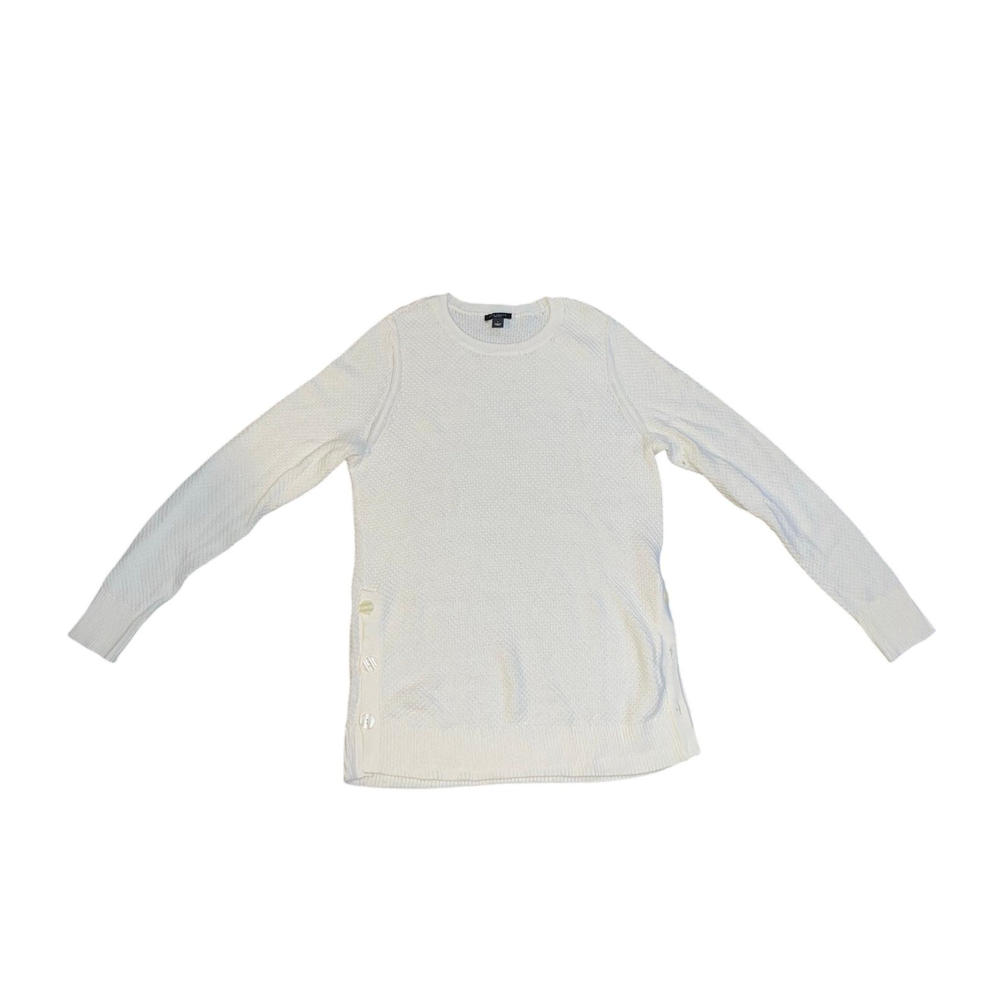 Ann Taylor Factory Ivory Button Trim Long SLeeve Waffle Knit Sweater Size Large