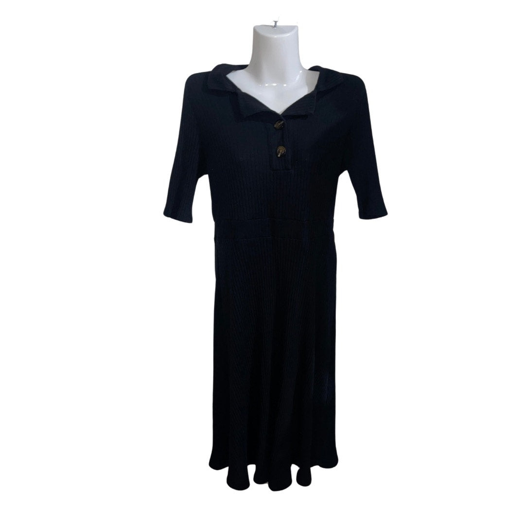 Who What Wear Women's Polo Rib Midi Dress Black Elbow Sleeve Length Size M