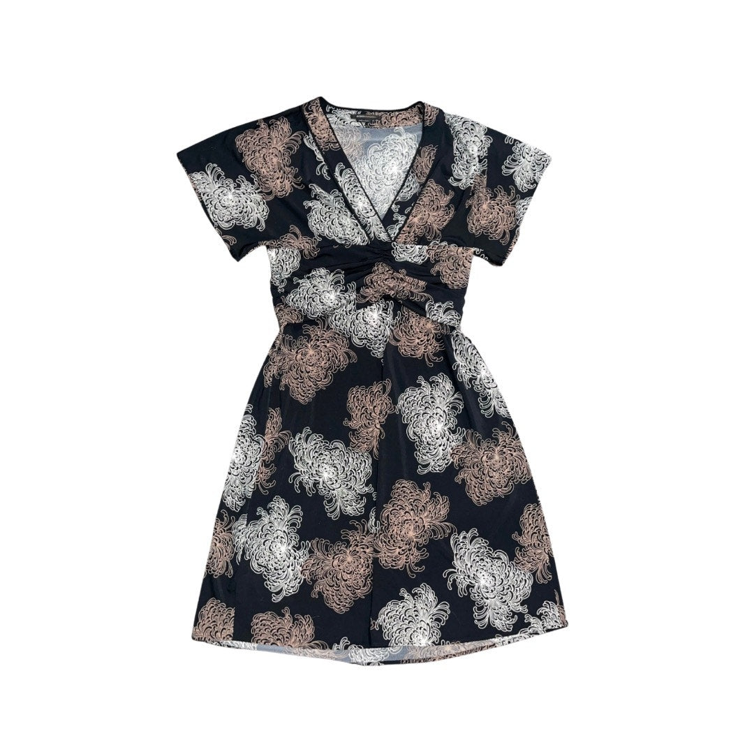 BCBGMAXAZRIA Black Floral Wrap dress V-neck Empire Waist Size M