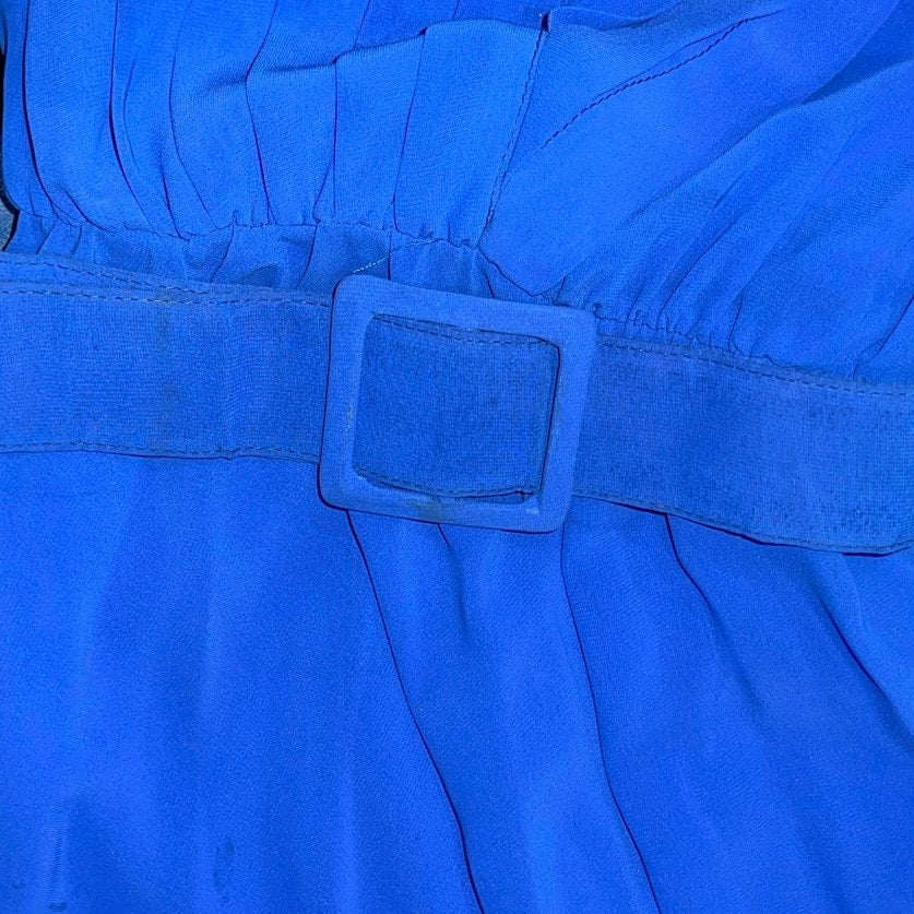 Zi ZI by Barbara Chadas 90's Vibrant Blue Classic Long Sleeve Shirt Dress Pleated
