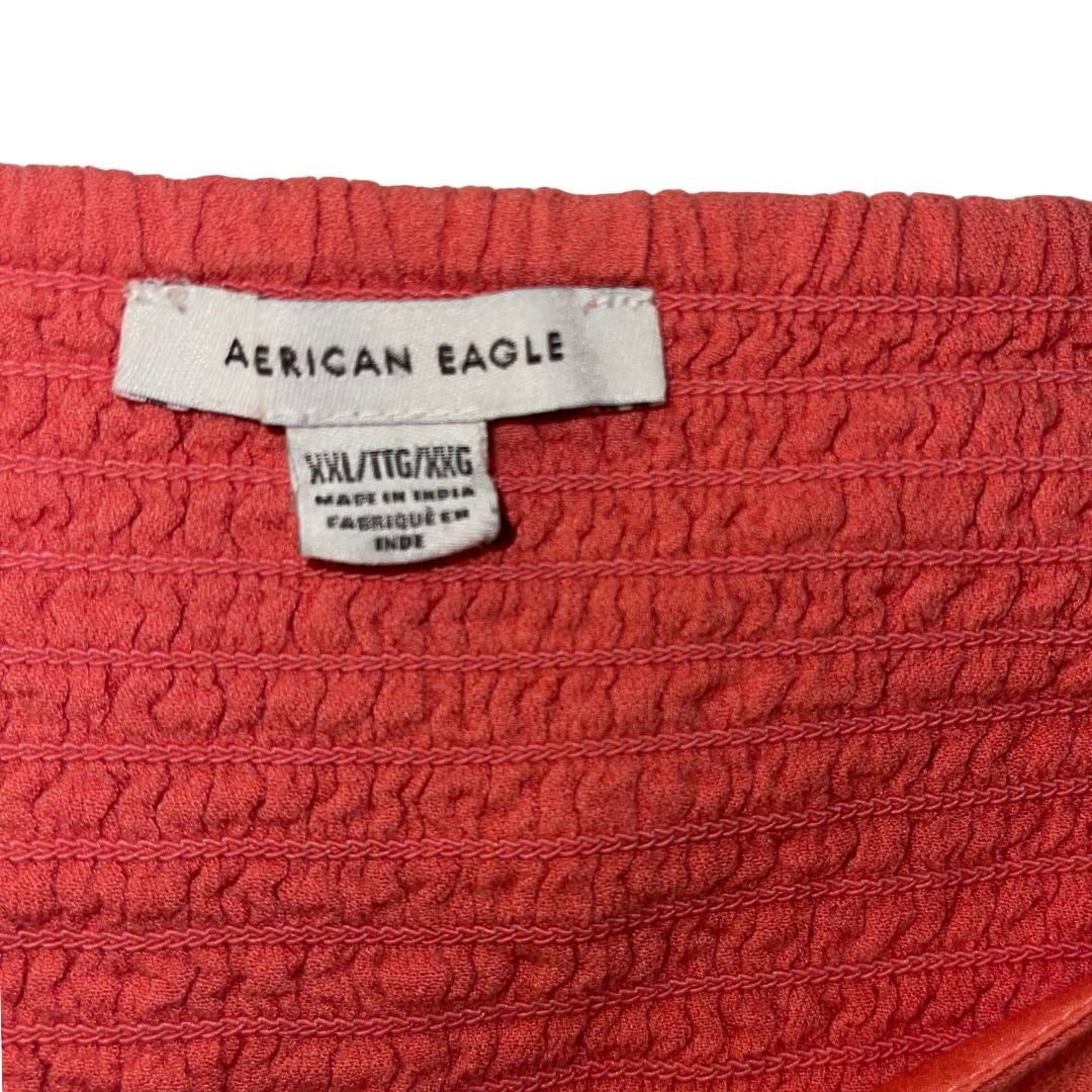 American Eagle Coral Long Sleeve Crop Top Ruched detailing Plus Size XXL