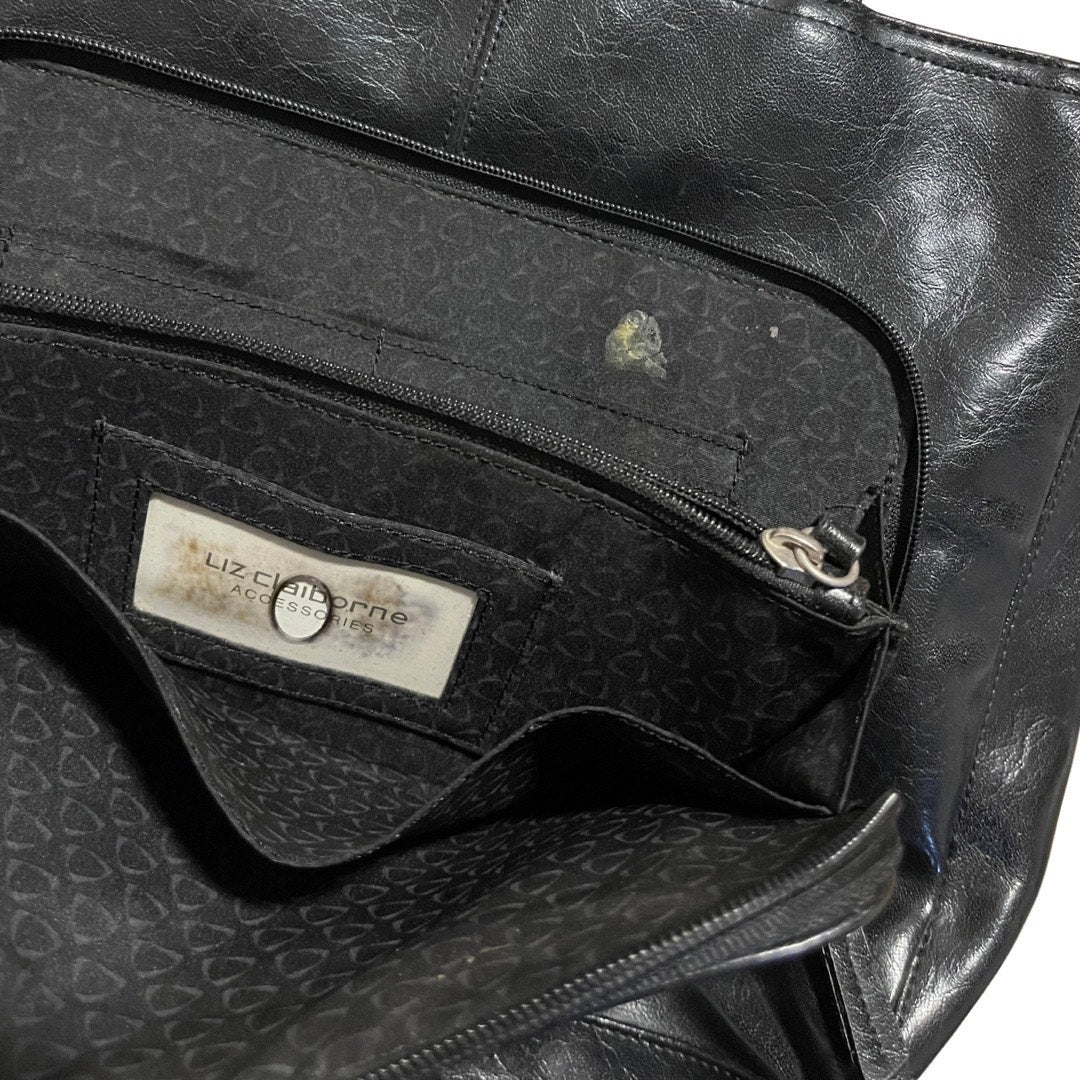 Vintage Liz Claiborne 3 Compartment Double Strap Faux Leather Handbag Purse