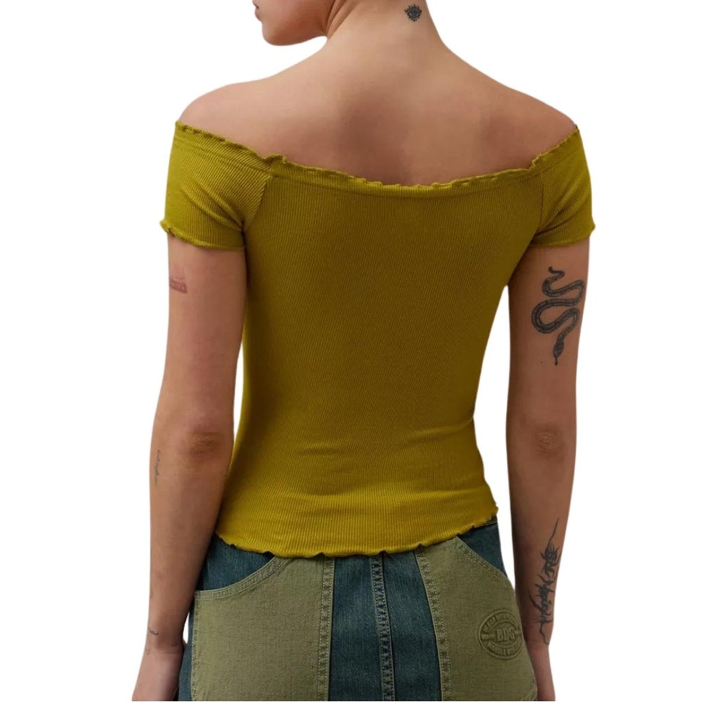 BDG Green Michelle off-the-shoulder cropped top Lime Green Size Medium