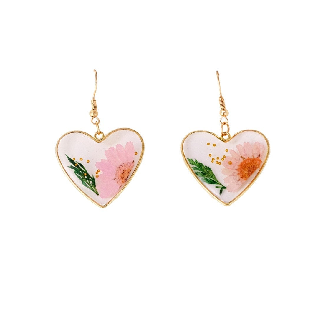 Transparent Heart resin blue flower earrings