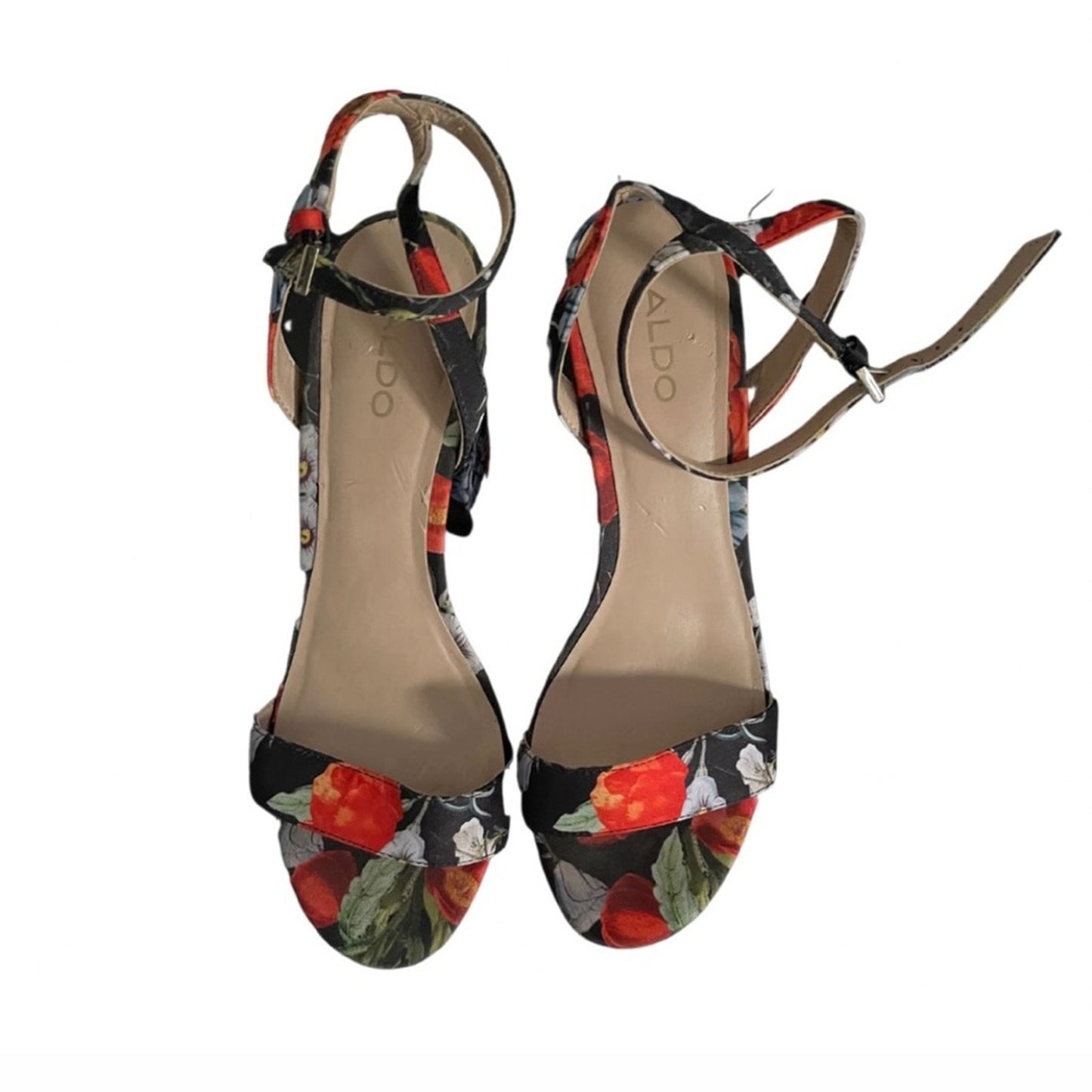 Aldo Floral Block Heels Ankle Strap Size 7