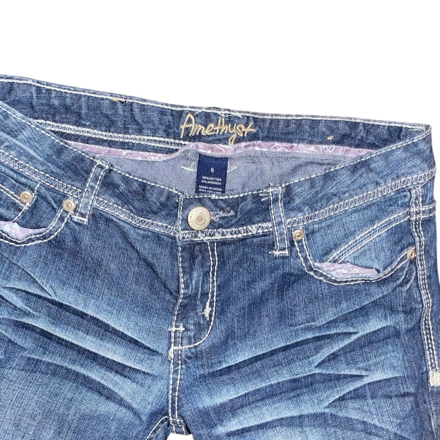 Amethyst Women Distressed Jeans Flare Boot Low Rise Denim Y2K Size 9