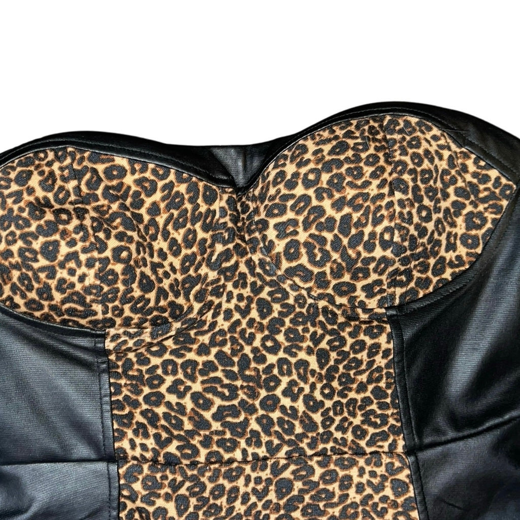 Material Girl Leopard Print and leather strapless dress Size M NWT