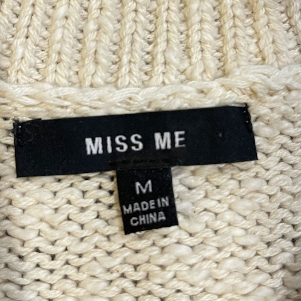 Miss Me Open Weave Cable Knit Crewneck Sweater Size Medium Preppy Fisherman