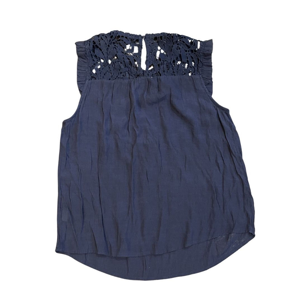 MINE Sleeveless Navy Blue Lace Crochet Bodice Blouse SZ M Casual Bohemian