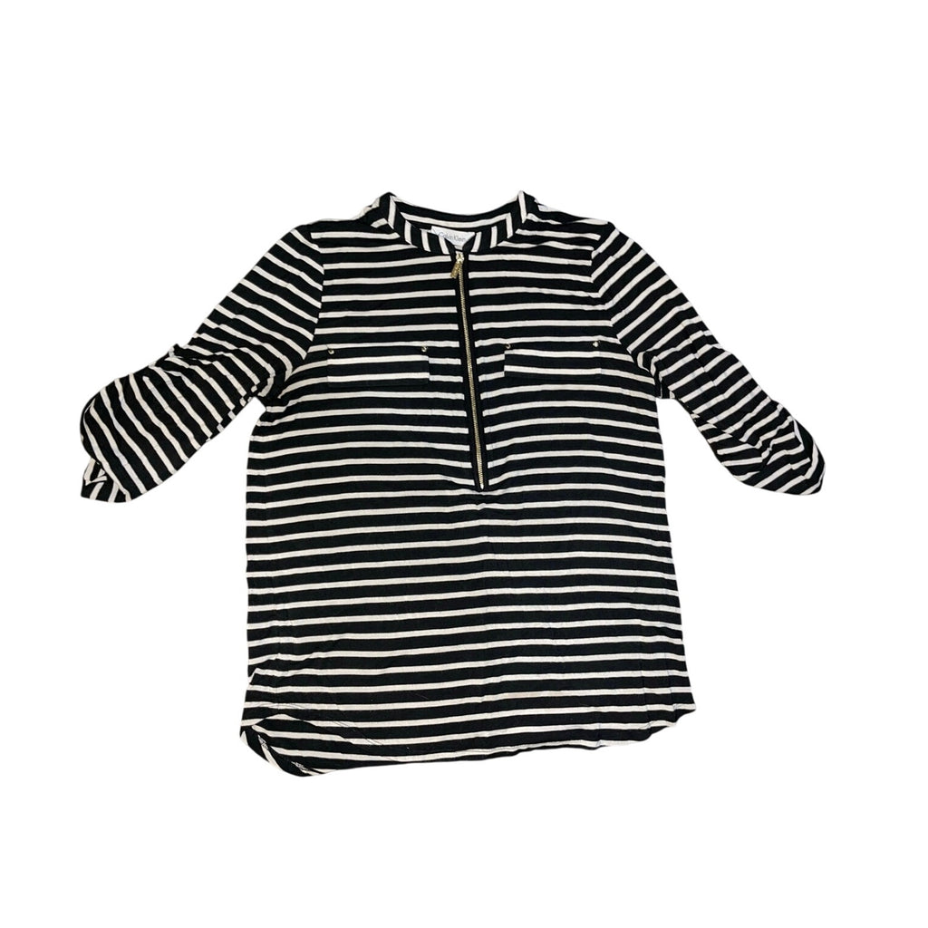Calvin Klein Women Top Blouse Black and White Long Sleeve Striped Rayon