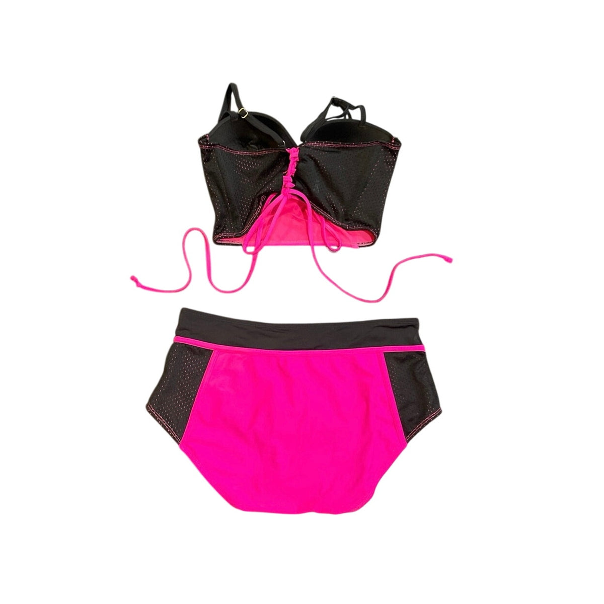 Bongo Hot Pink Color-block Mesh High Waisted Bikini Set XL Sporty Beach Swimwear