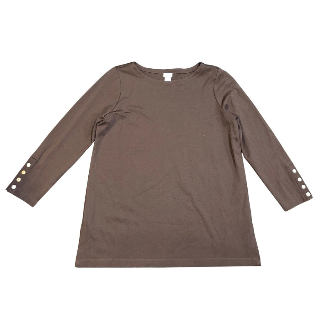 Chico's Brown Long Sleeve Top Button Cuffs Tunic Blouse size 2 Casual Preppy