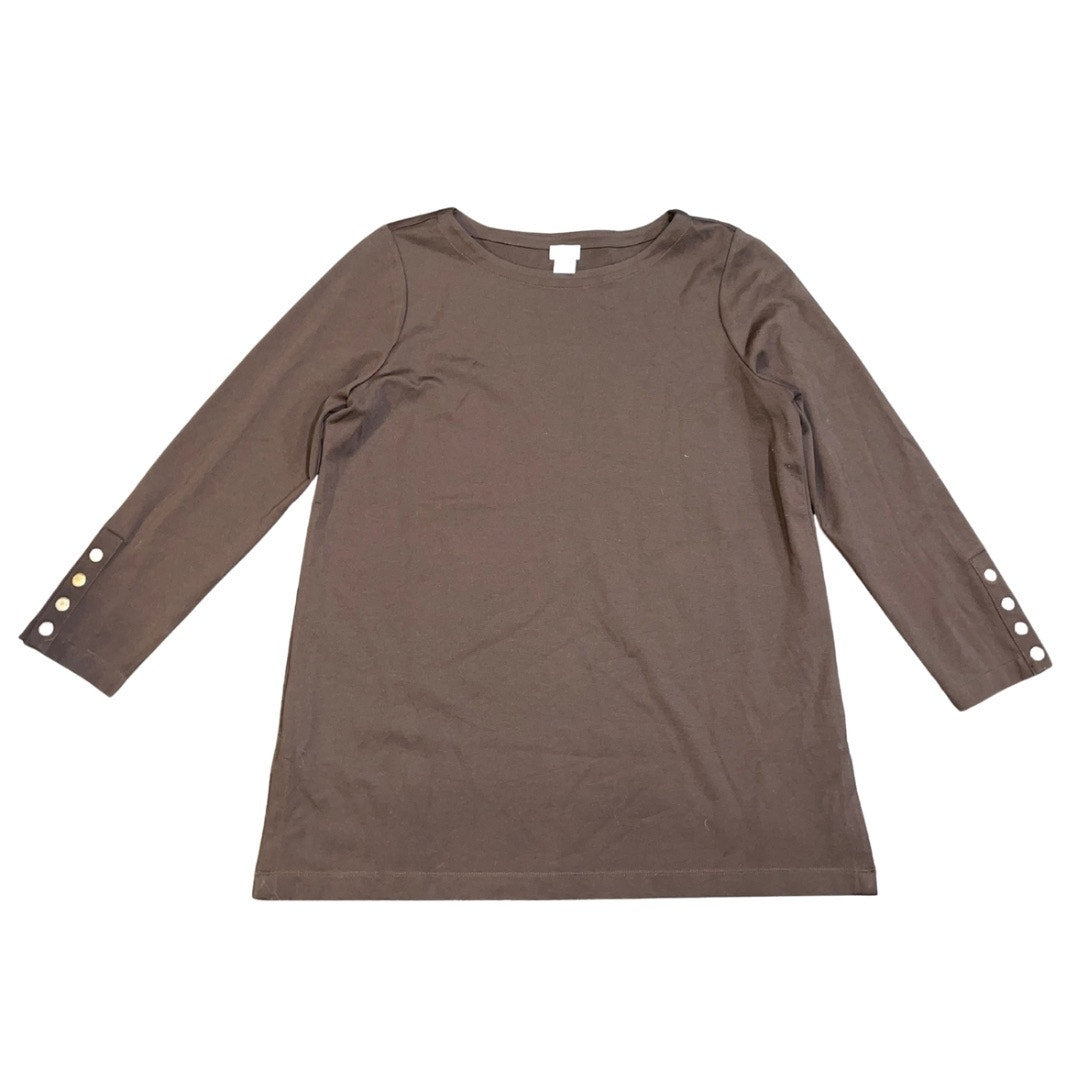 Chico's Brown Long Sleeve Top Button Cuffs Tunic Blouse size 2 Casual Preppy