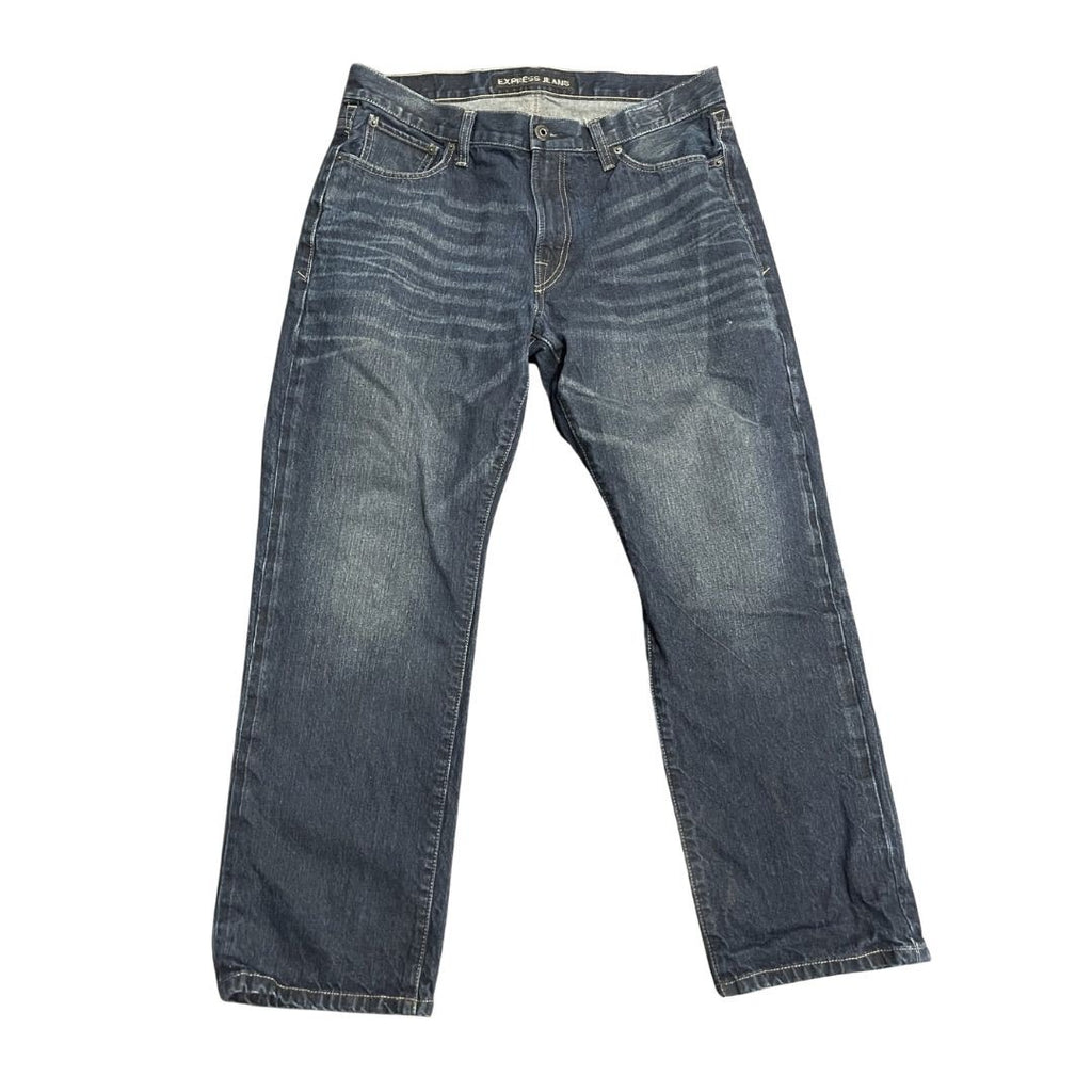 Express Blake Loose Fit Straight Leg Dark Wash Denim Jeans Size 34X30 Streetwear