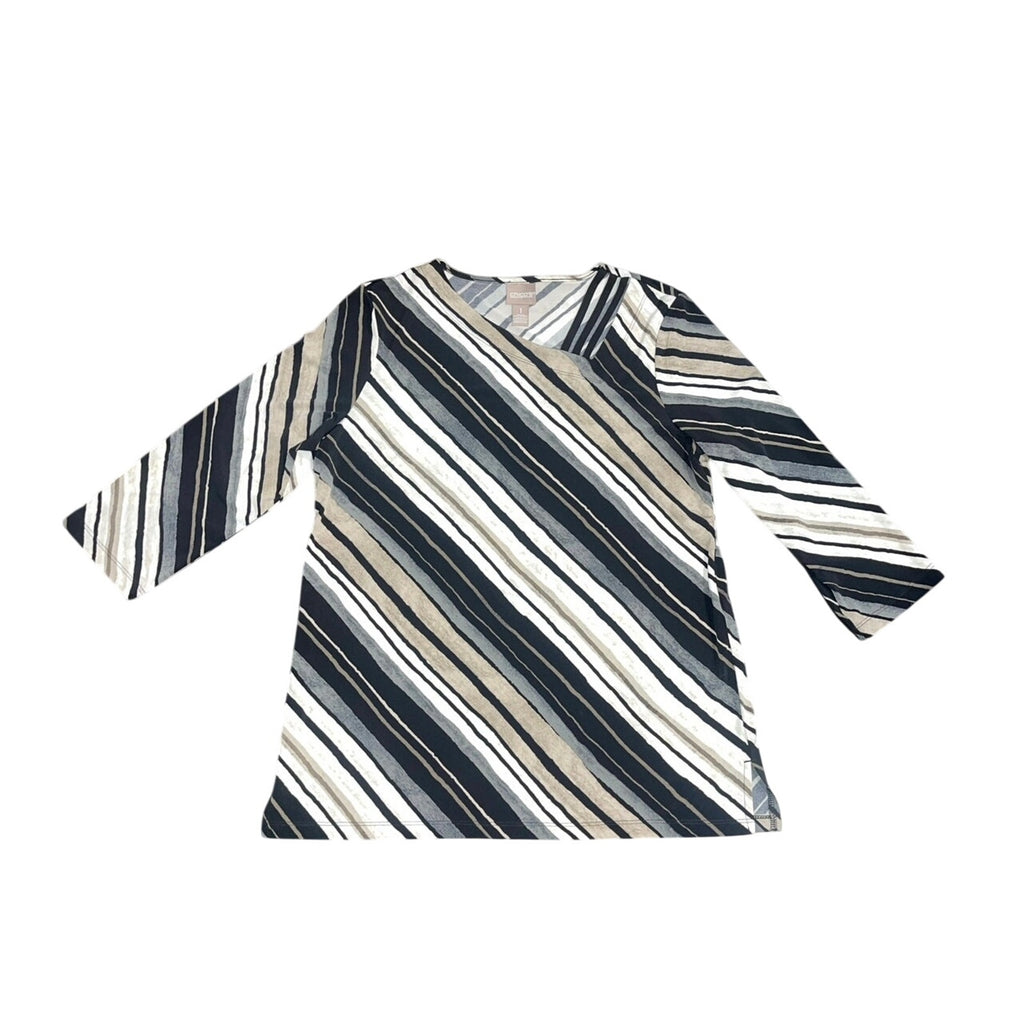 Chico's Top Asymmetrical Design 3/4 sleeve Size 1 Medium Casual Career Office