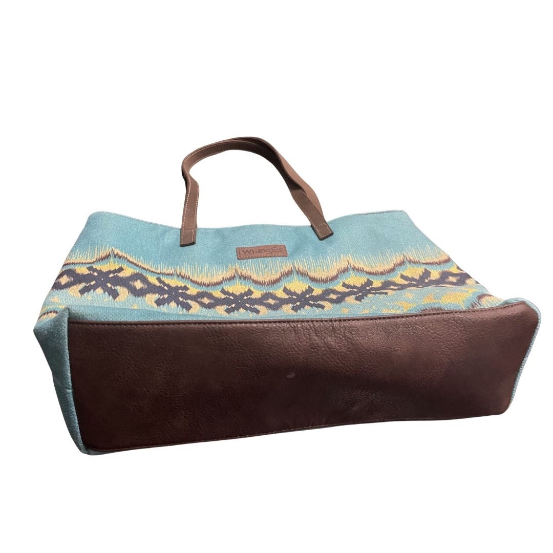 Wrangler Canvas Aztec Tote Bag Southwestern Brown Leather Handles Western Cowboy