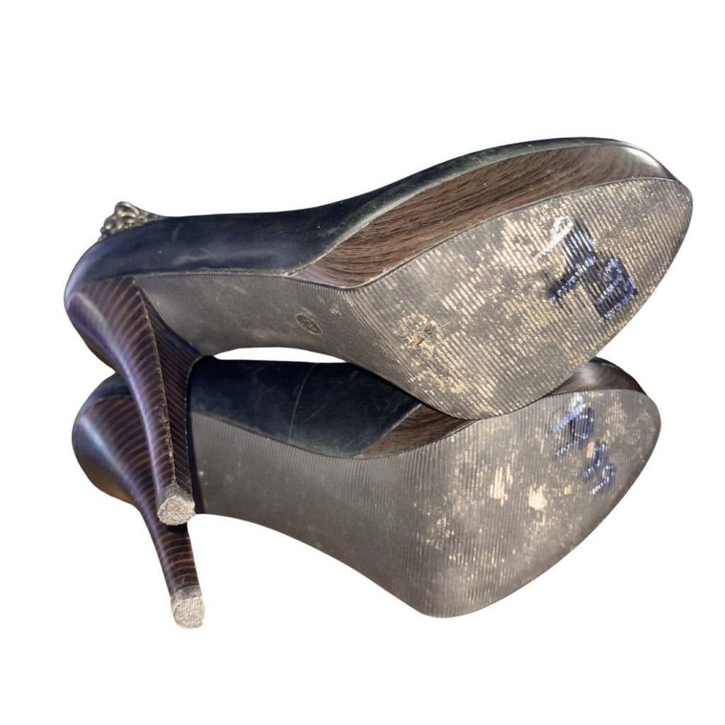Guess Leather Pump Heels Platform Chain Designs Rockabilly Pinup Stiletto SZ 7