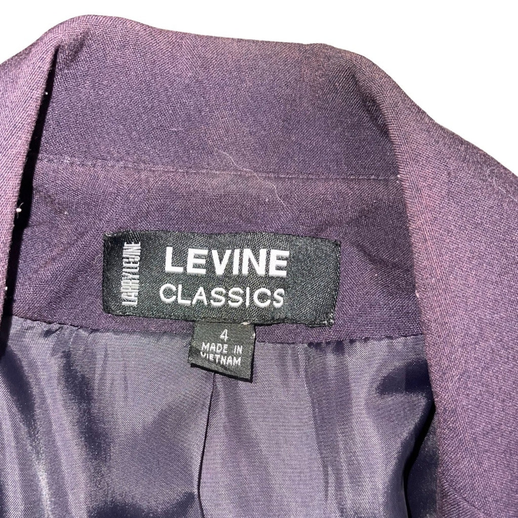 Levine Classics Larry Levine Women Purple Blazer Mock Belt Size 4 Career Office