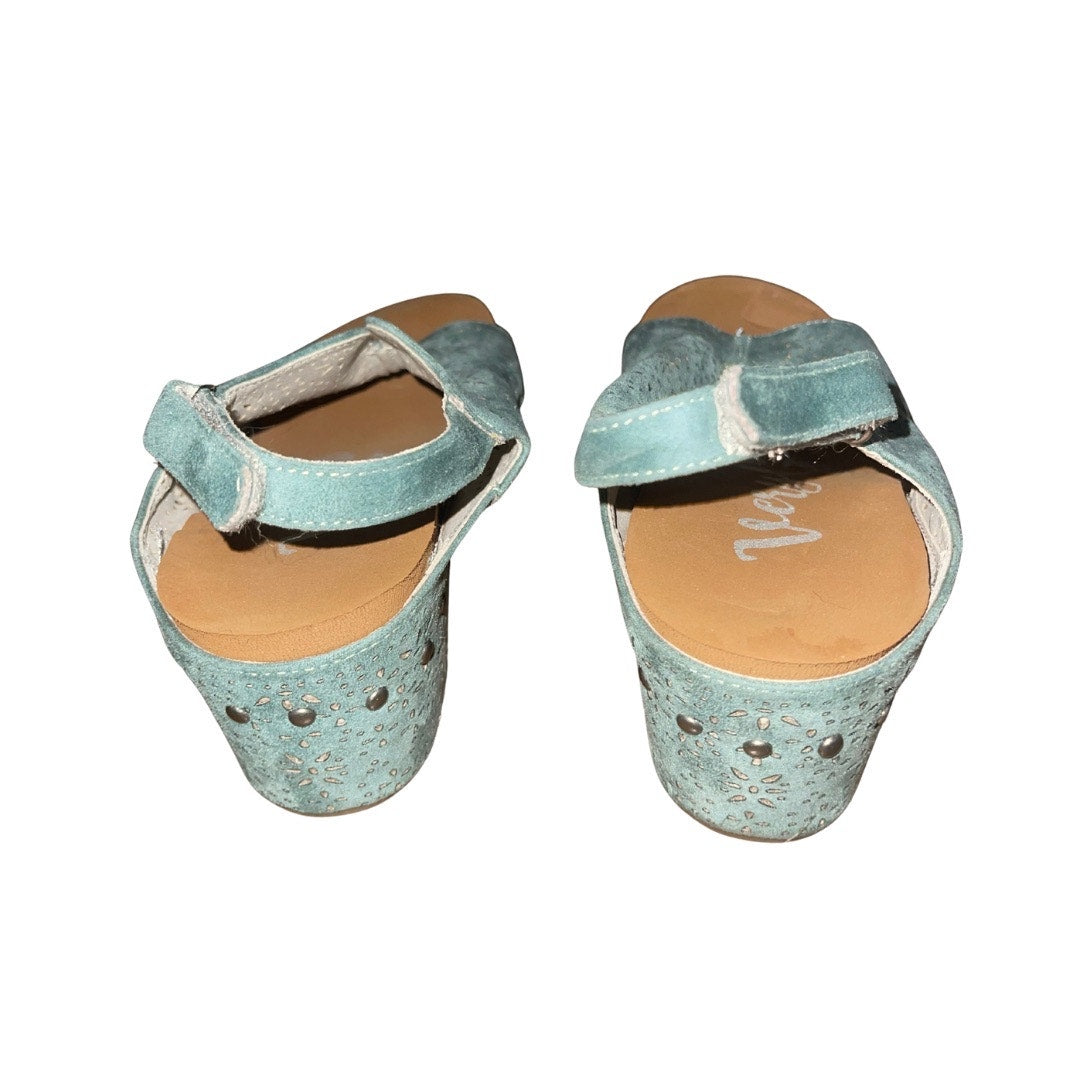 Very G. Free Fly 3 Wedges Turquoise Cork Heel Size 8 Artsy Boho Chic Spring
