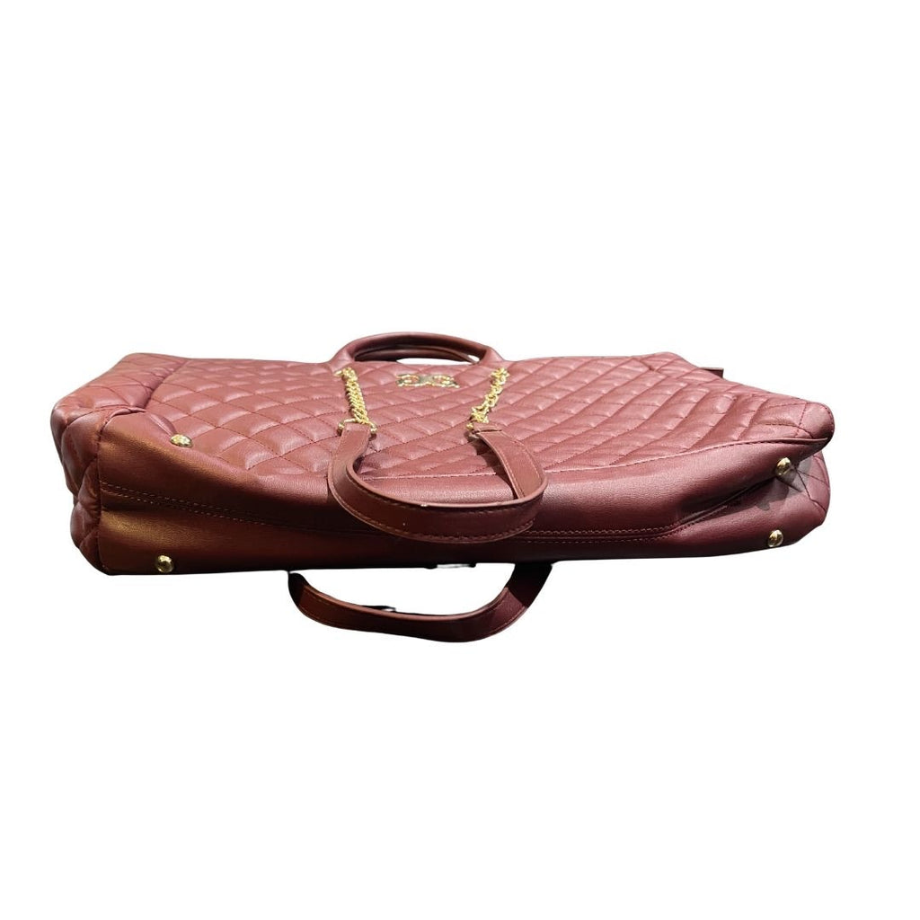 Gilda Paris Large Quilted Tote Handbag Wine Red Vegan Leather Weekender Travel