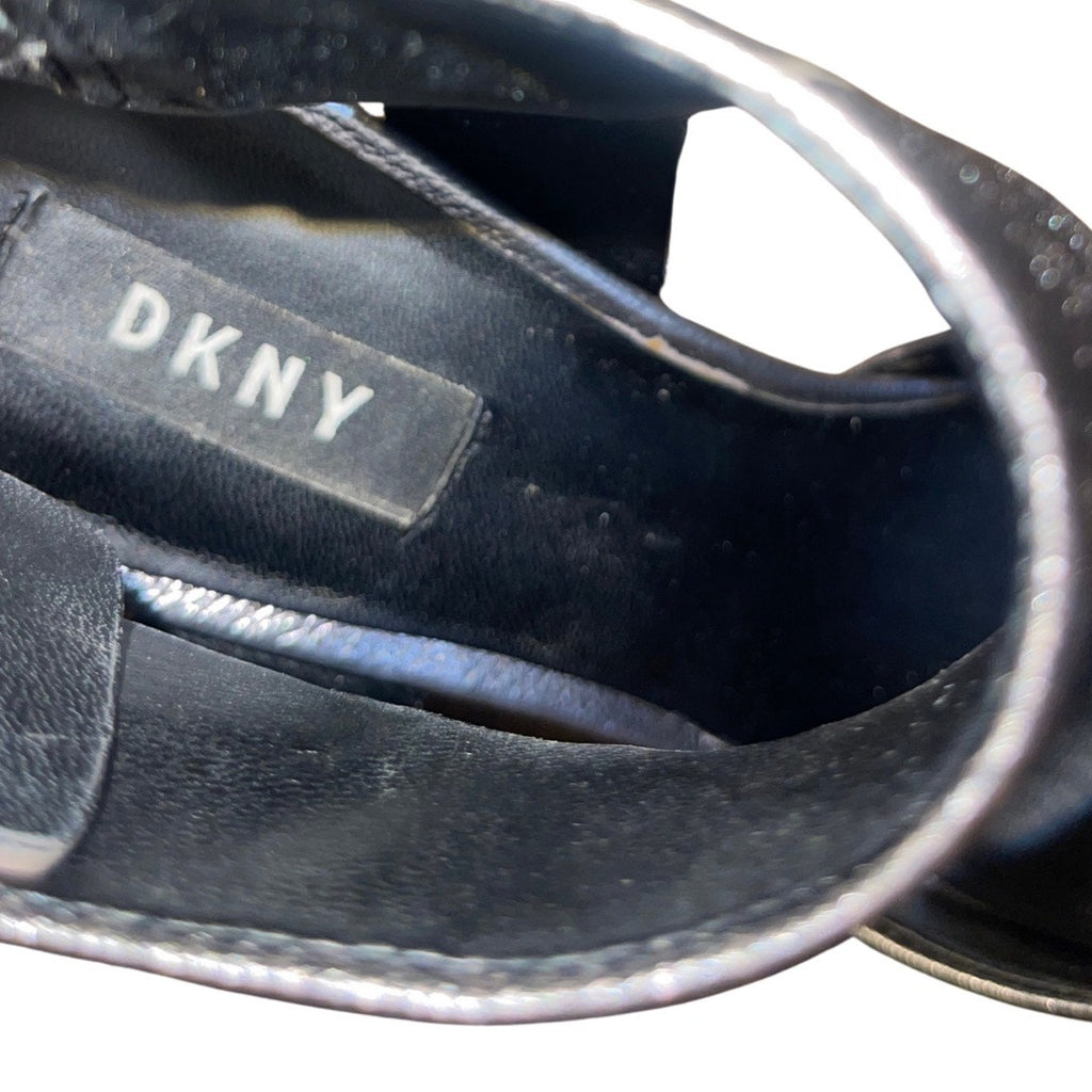 DKNY Belka Pointed Toe Pump Metallic Pewter Size 8 Ankle Strap 3.5 Stiletto Heel