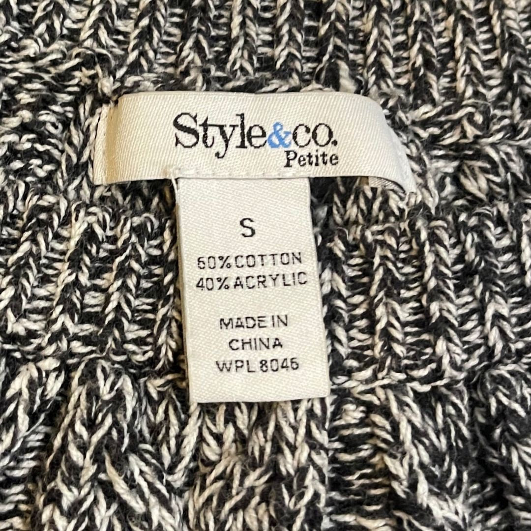 Style & CO Black White Cable Knit Short Sleeve Sweater Dress S Academia Preppy
