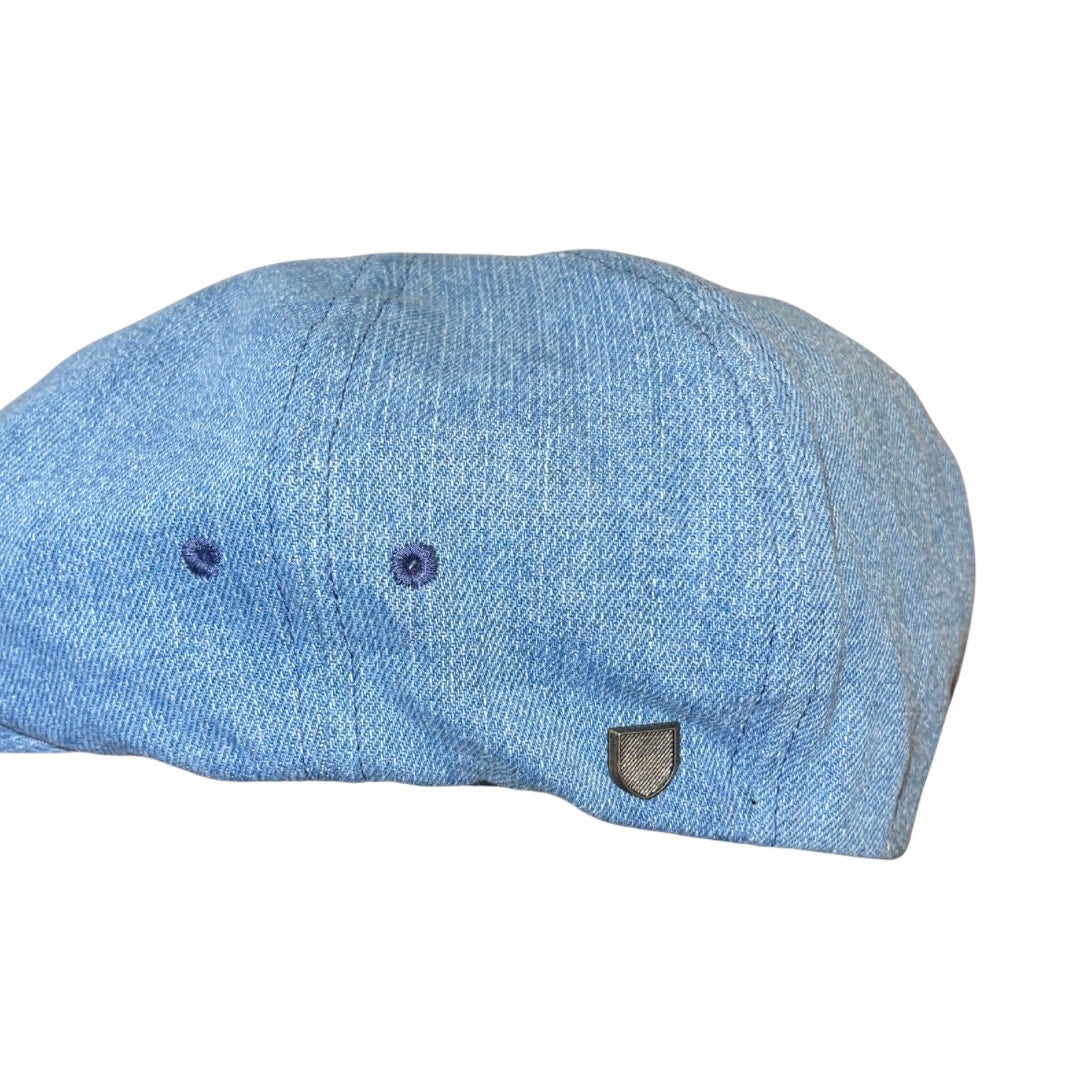 Brixton Classics Brood Newsboy Cap Size Washed Denim Size Large Metal Crest Pin
