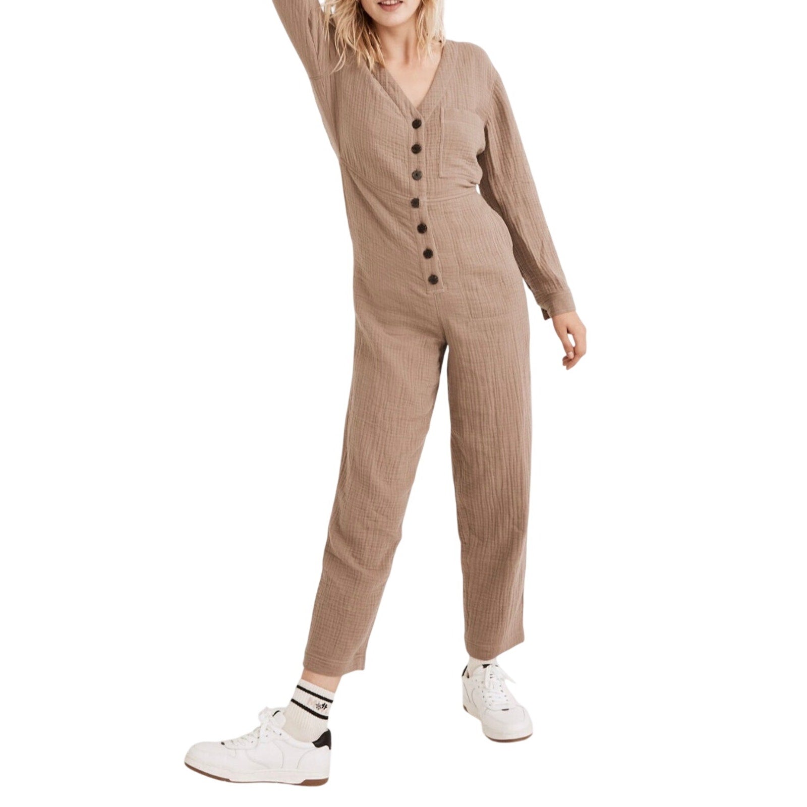 Madewell Double Gauze Lightspun Stitched Pocket Coverall Button Front Jumpsuit