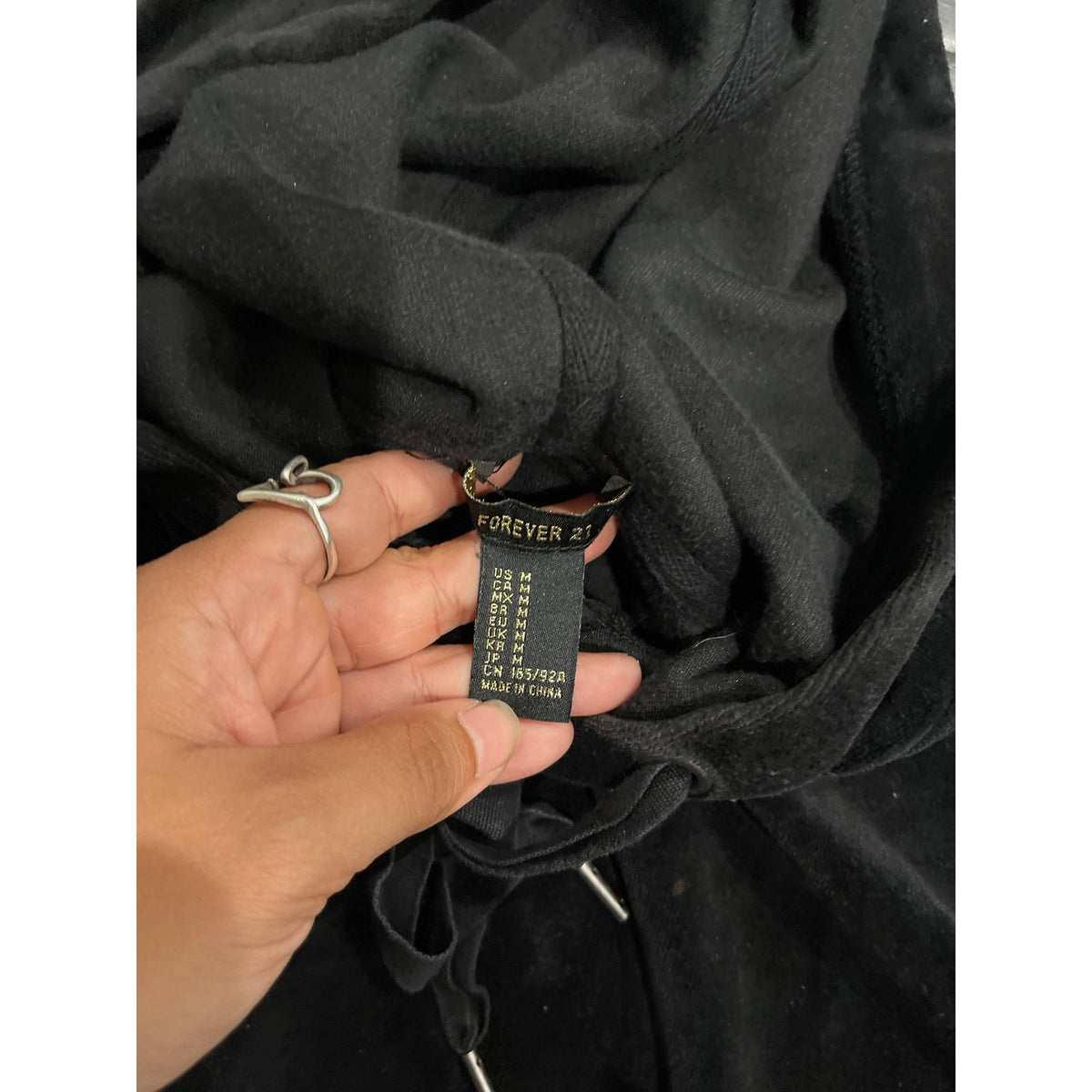 Forever 21 Black Velour Hooded Pullover Sweater SZ M Y2K Streetwear Casual