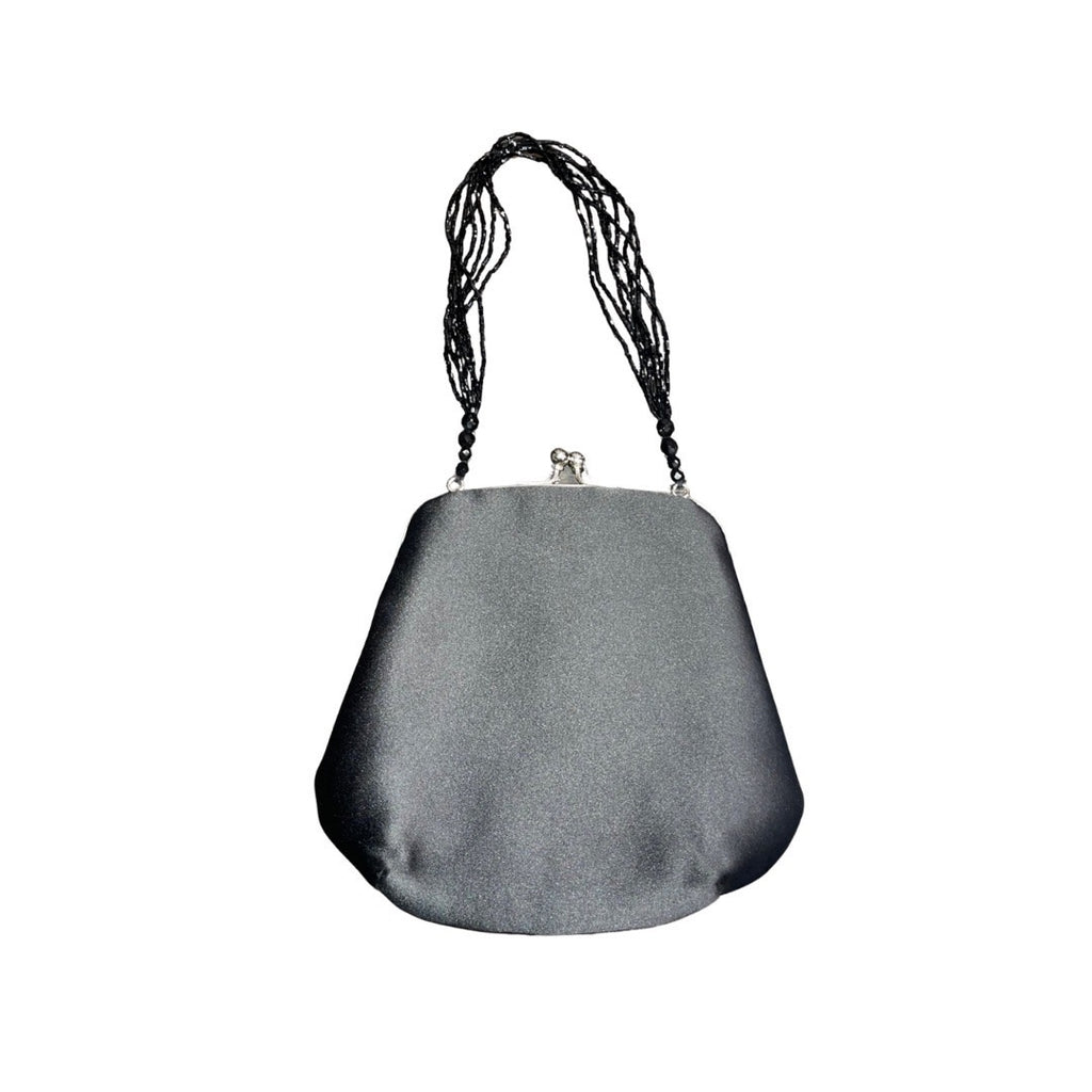 Vintage Talbots Satin Style Evening Purse Beaded Straps Silver Kiss Lock Prom