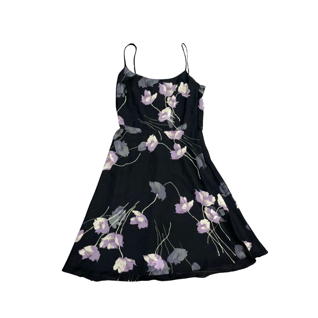 Ann Taylor 100% Silk Dress Floral Fit Flare Size 8 90s Party Garden Bridal