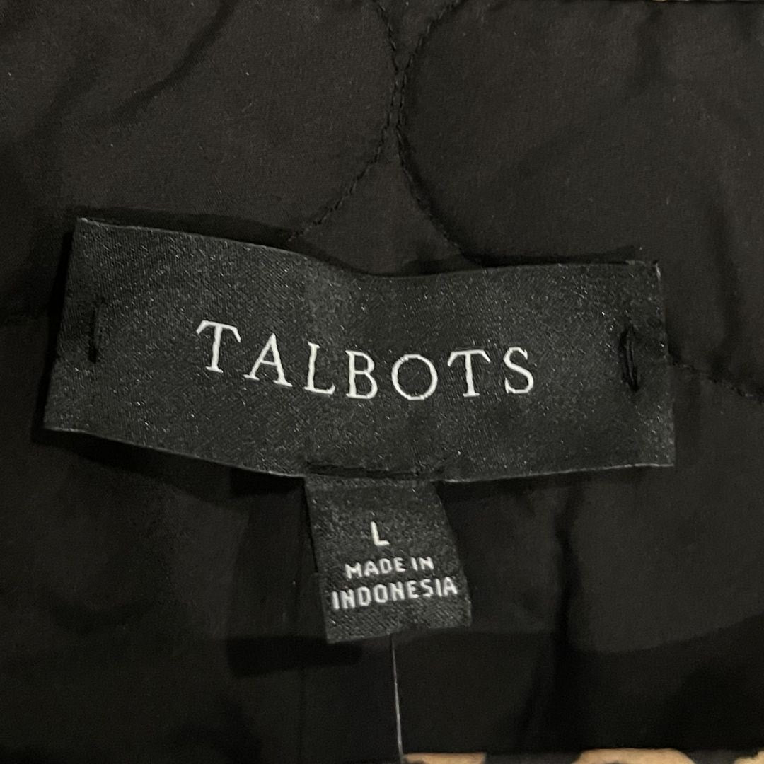 Talbots Quilted Reversible Button Jacket Allover Animal Size Large Chic NWT