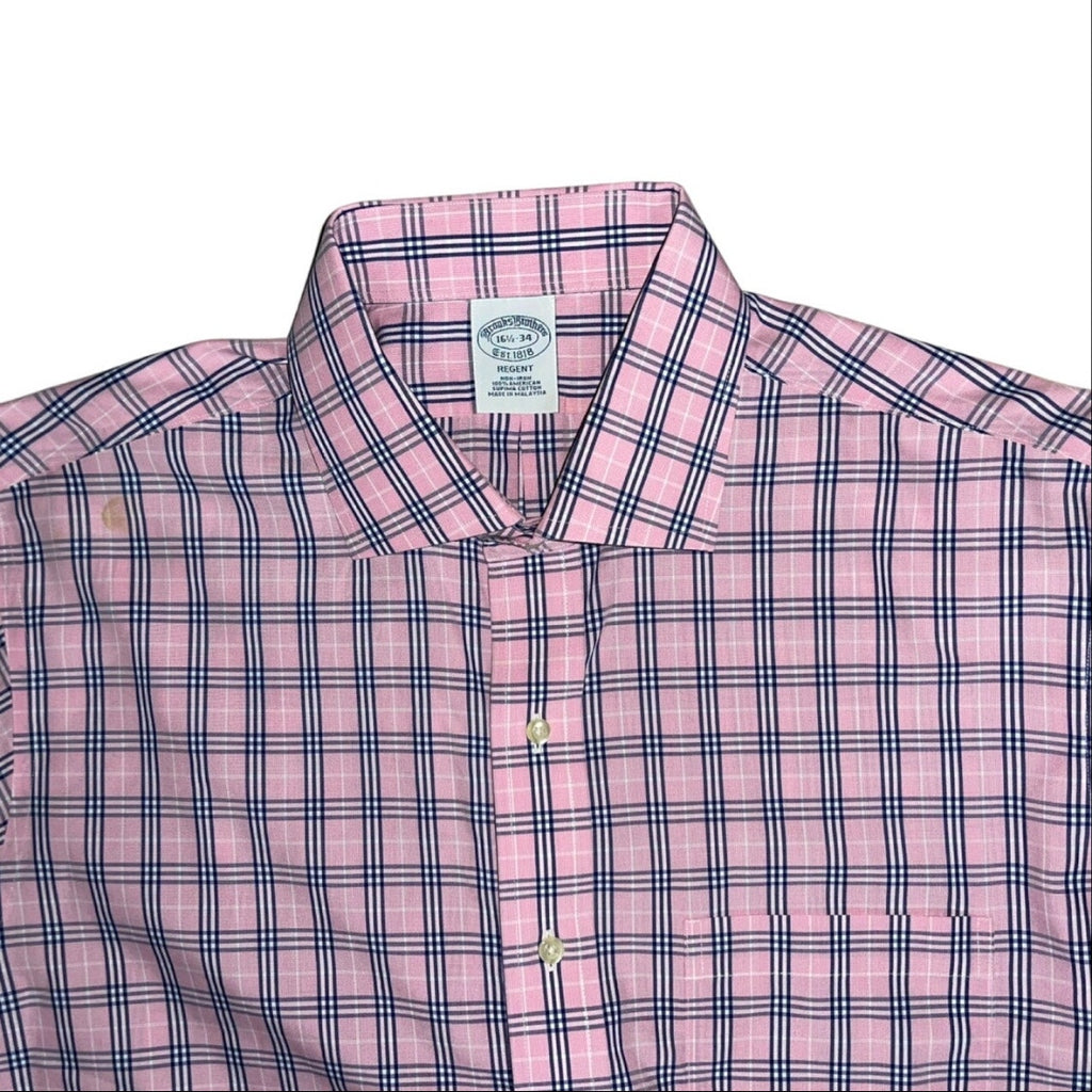 Brooks Brothers Regent Pink Plaid Collar Button Long Sleeve Dress Shirt