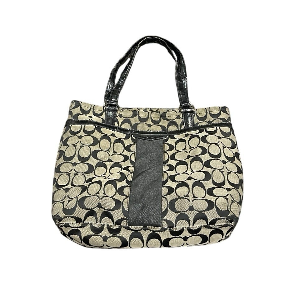 Coach Signature C Black Gray Canvas Tote Shoulder Bag Y2k VTG Flaw Purse