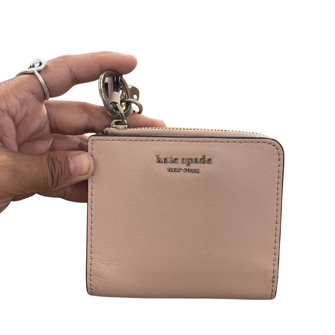 Kate Spade New York Pink Saffiano Leather Wallet Card Coin Holder Key Ring