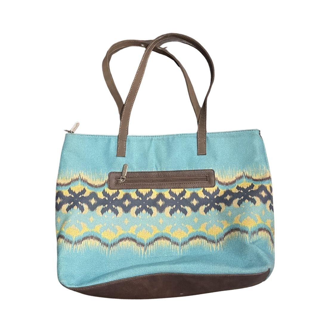 Wrangler Canvas Aztec Tote Bag Southwestern Brown Leather Handles Western Cowboy