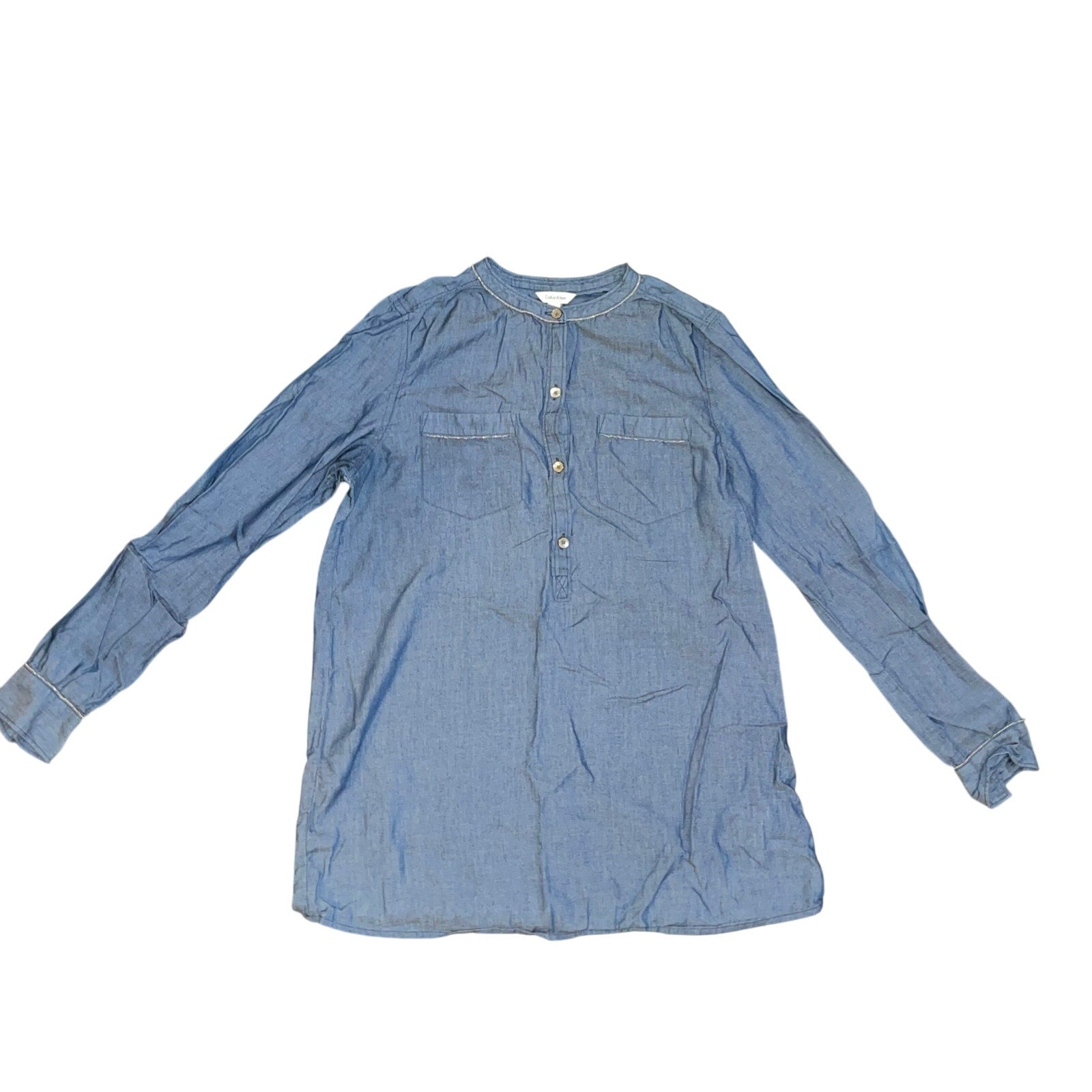 Calvin Klein Blue "Denim" Style Tunic Blouse Size Small
