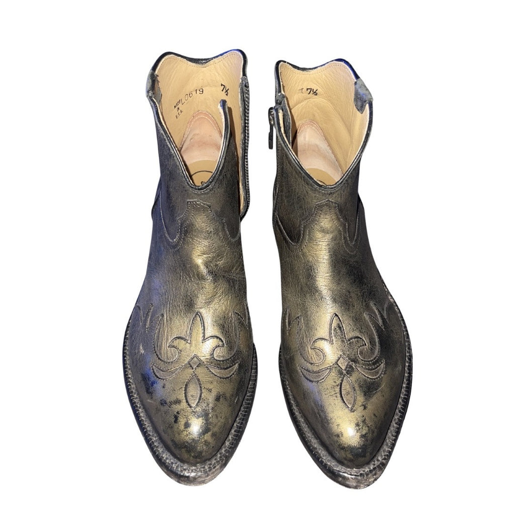 Lucchese Leather Western Cowboy Ankle Booties Metallic Green SZ 7.5 Cowgirl NWOB