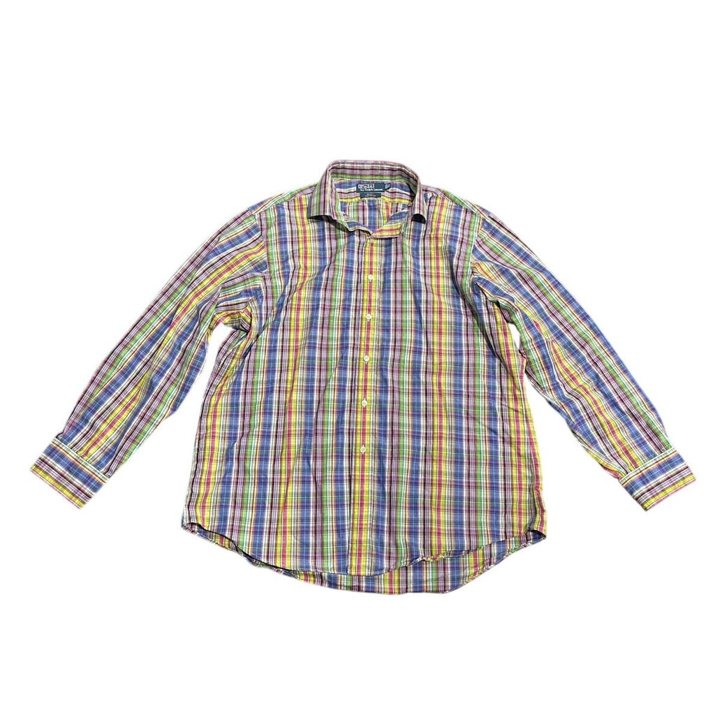 Polo Ralph Lauren Multi Color Plaid Button Front Long Sleeve Shirt SZ 17 1/2