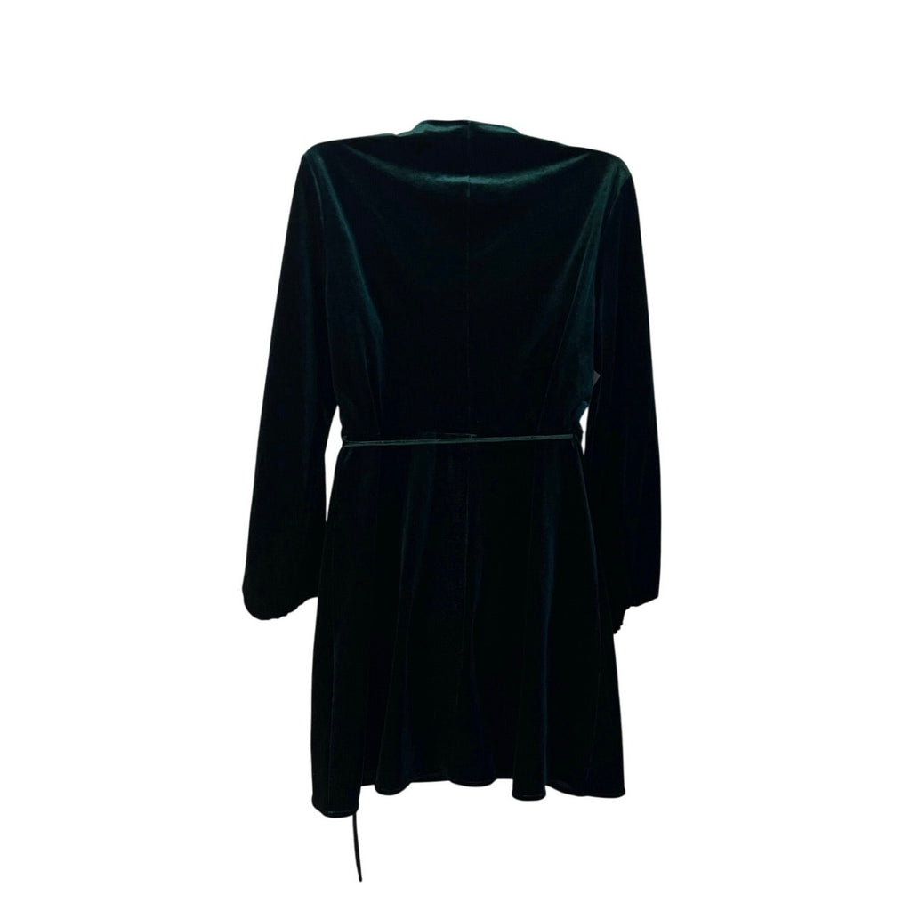 Zara Emerald Green Velvet Wrap Mini V-Neck Long Sleeve Dress SZ M Holiday Party