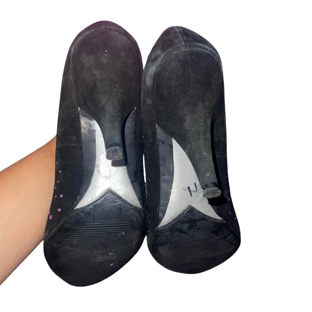 Sigerson Morrison for Target Heels Shoes suede like black purple sequin peep toe prom