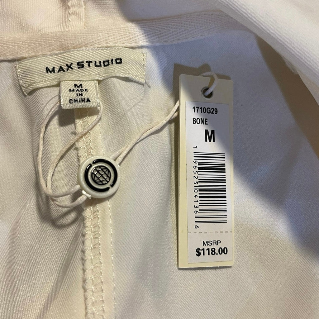NWT Max Studio Drape Open Front Jacket Blouse Size Medium Bone Ruched Sleeves