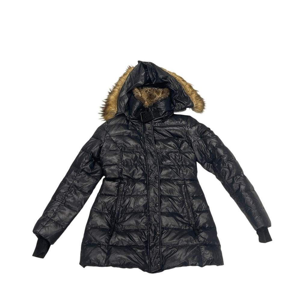 S13 Chelsea Faux Fur Trim Hooded Quilted Down Puffer Coat Jacket SZ S Winter