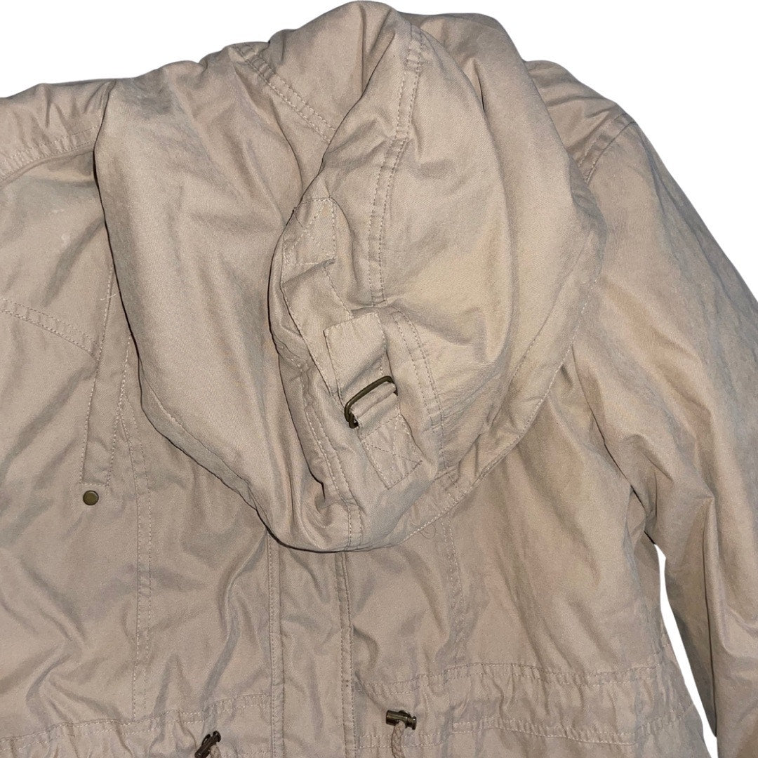 G.H. Bass Jacket Khaki Hooded Zip up Drawstring Jacket Large Gorpcore Winter