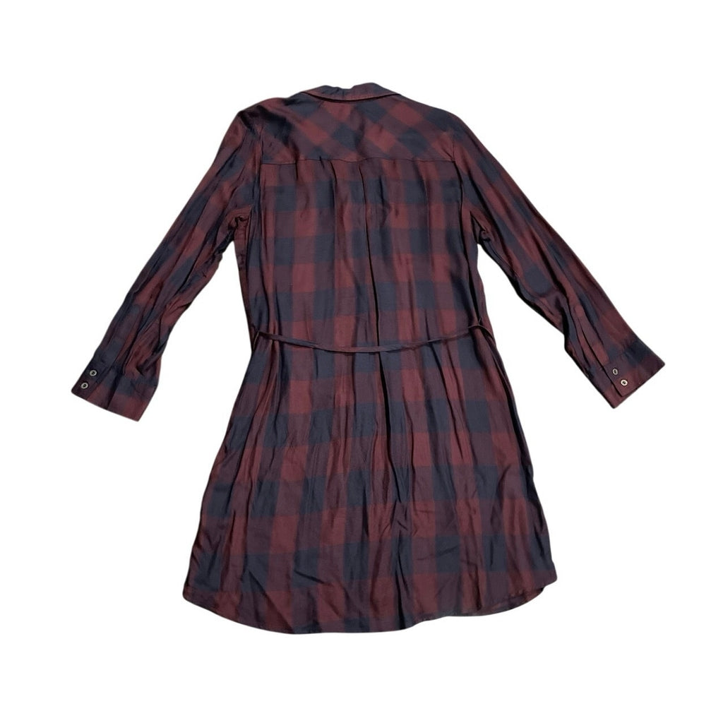 Tinsel Flannel Long Sleeve Button Up Tie Waist Shirt Dress Large Career Classic